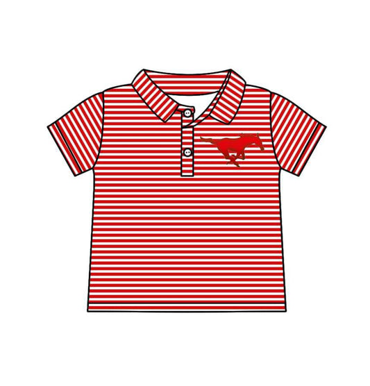 Split Preorder July 20th Baby Boys Red Stripes Horses Team Polo Shirts Tops