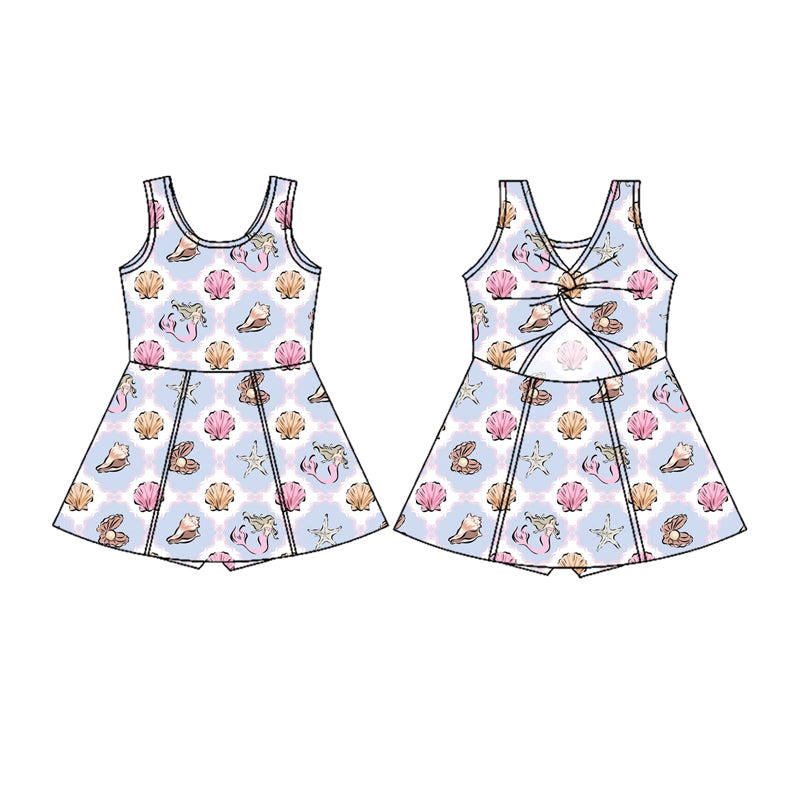 Preorder moq 5 Baby Girls Sleeveless Mermaid Checked Shorts Knee Length Dresses