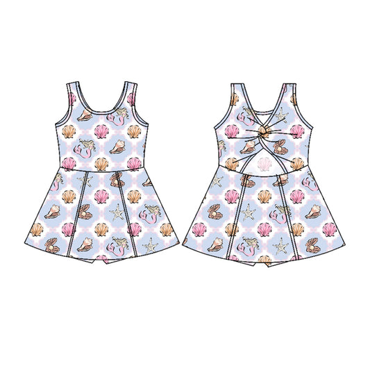 Preorder moq 5 Baby Girls Sleeveless Mermaid Checked Shorts Knee Length Dresses