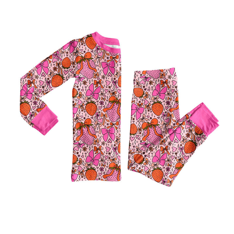 Preorder(moq 8)Baby Girls Hearts Strawberry Top Pants Valentine Pajamas Sets