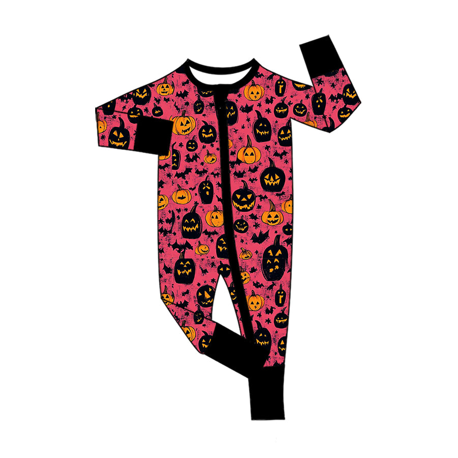 Preorder (moq 5)Baby Boys Bats Ghost Pumpkins Halloween Two Way Zip Convertible Rompers