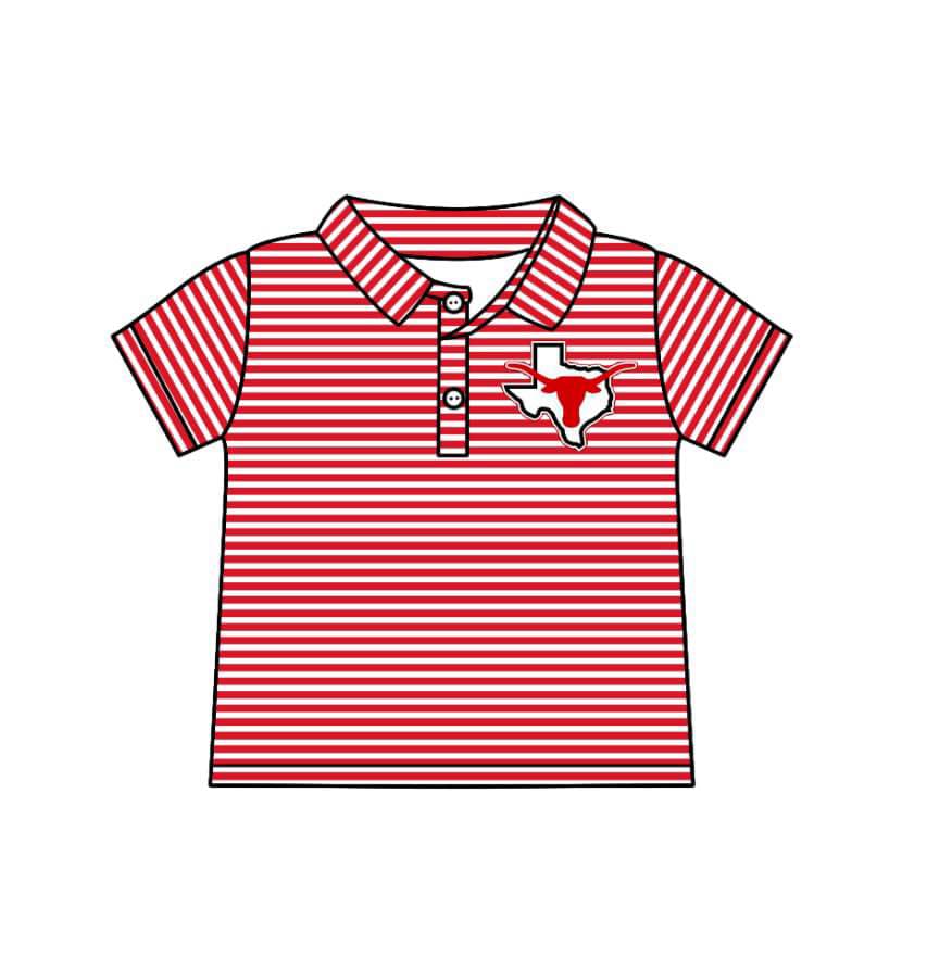 Split Preorder July 20th Baby Boys Red Stripes Bull Skull Team Polo Shirts Tops