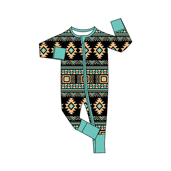 Preorder (moq 20)Baby Boys Bamboo Aztec Western Two Way Zip Convertible Rompers