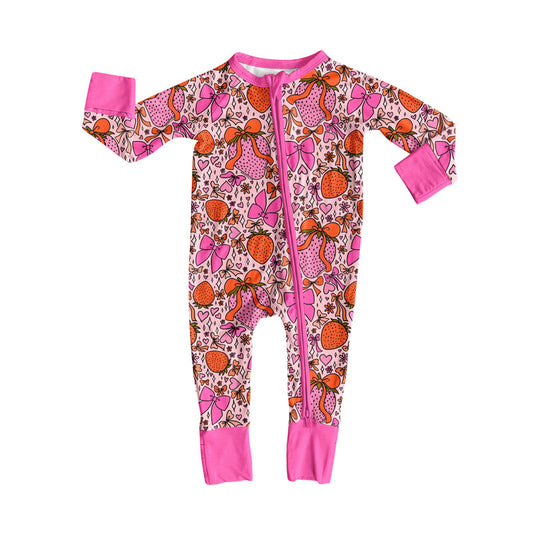Preorder(moq 8)Baby Girls Hearts Strawberry Valentine Zipper Footie Rompers