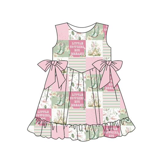 Preorder (moq 5)Baby Girls Western Little Cowgirl Bows Knee Length Dresses