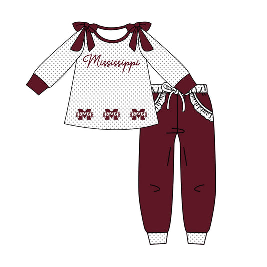 Preorder (moq 5)Baby Girls Polka Dots M State Tunic Pockets Jogger Team Clothes Sets