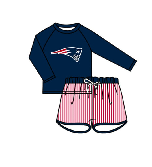 Preorder moq 5 Baby Boys Navy Long Sleeve Top Stripe Shorts Team Swimsuits