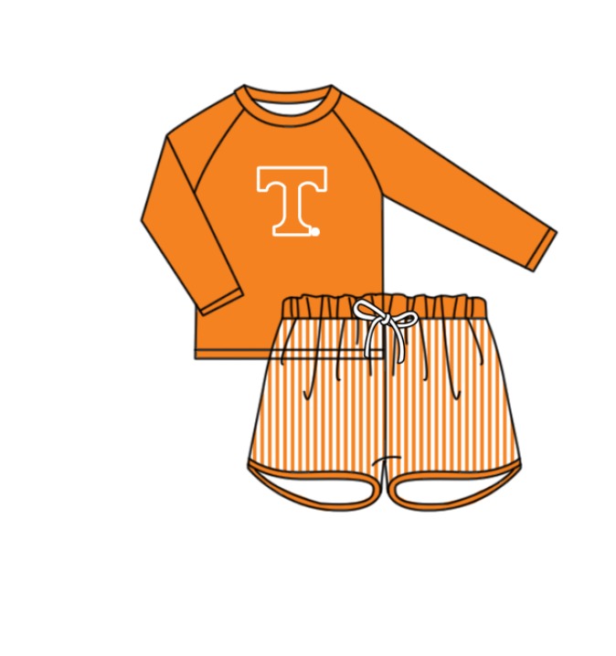 Preorder moq 5 Baby Boys Orange T Long Sleeve Top Stripe Shorts Team Swimsuits