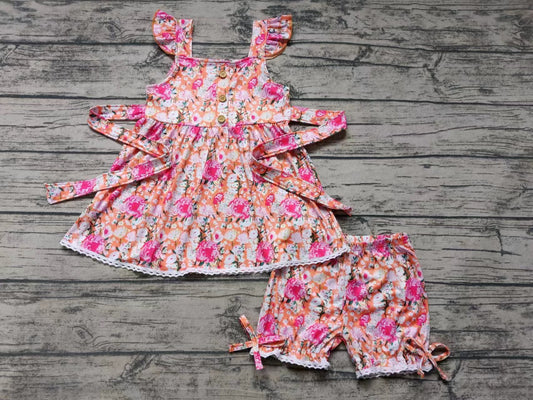 Baby Girls Flowers Straps Belt Tunic Top Shorts Sets preorder (moq 5)