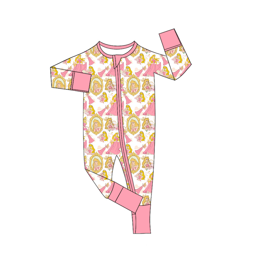 Preorder (moq 5)Baby Girls Cartoon Princess Zipper Footie Rompers
