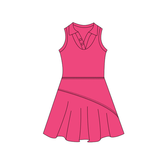 Preorder (moq 5)Baby Girls Pink Sleeveless Button Top Pleated Knee Length Dresses