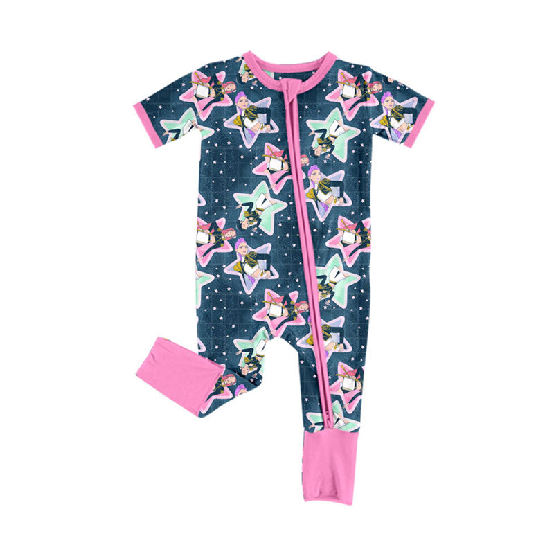 Preorder (moq 5)Baby Girls Cartoon Girls Stars Zipper Footie Rompers