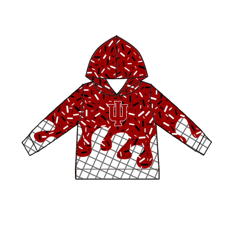 Preorder (moq 5)Baby Boys Long Sleeve Red Sprinkles Drip IU Trident Team Hoodies Top