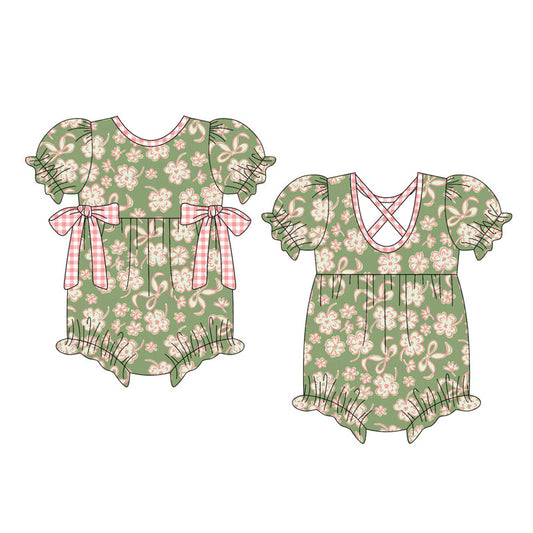 Preorder (moq 5)Baby Girls Short Ruffle Sleeve Bows Flowers Rompers