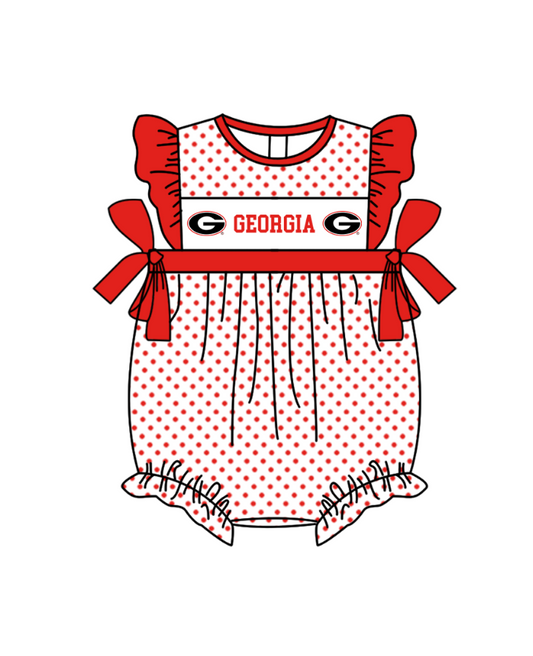 Preorder (moq 5)Baby Girls Flutter Sleeve Georgia Polka Dots Team Ruffle Rompers