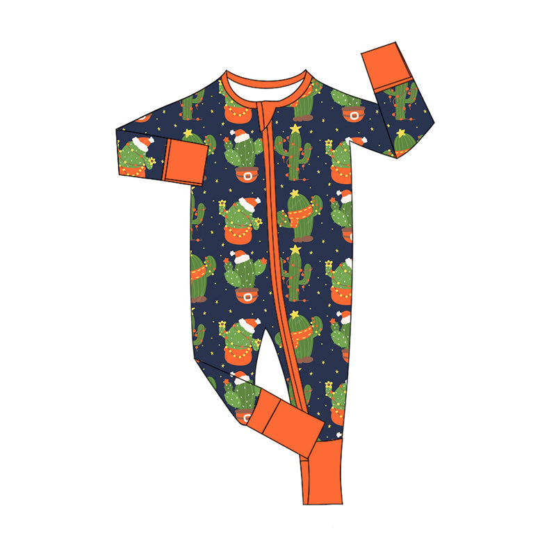 Preorder (moq 5)Baby Boys Long Sleeves Hats Cactus Zipper Rompers