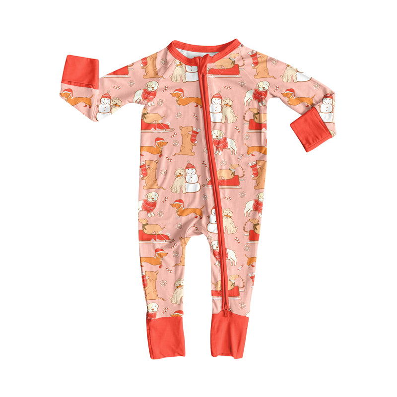 Preorder moq 5 Baby Infant Girls Long Sleeves Snowman Dogs Plaid Zipper Rompers