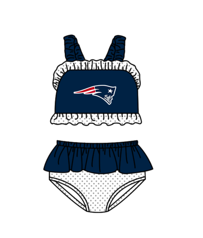 Preorder moq 5 Baby Girls Navy Strap Vest Top Bummies Short Team Swimsuits