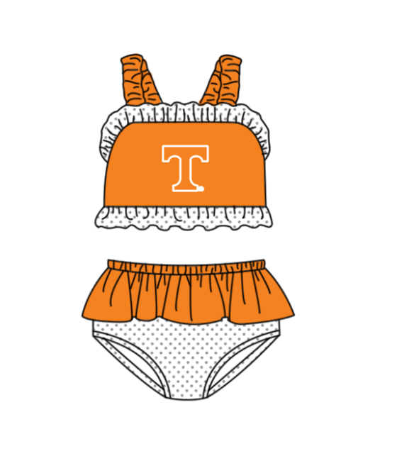 Preorder moq 5 Baby Girls Strap Orange T Vest Top Bummies Short Team Swimsuits