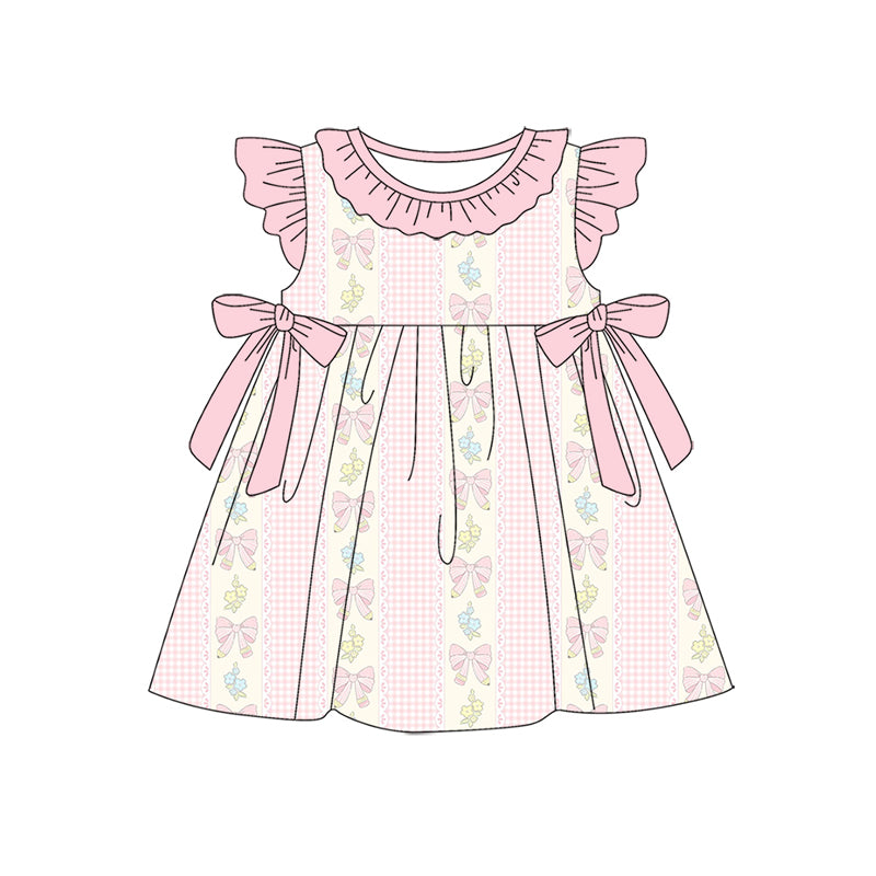 Preorder (moq 5)Baby Girls Flowers Pencil Bows Back to School Knee Length Dresses