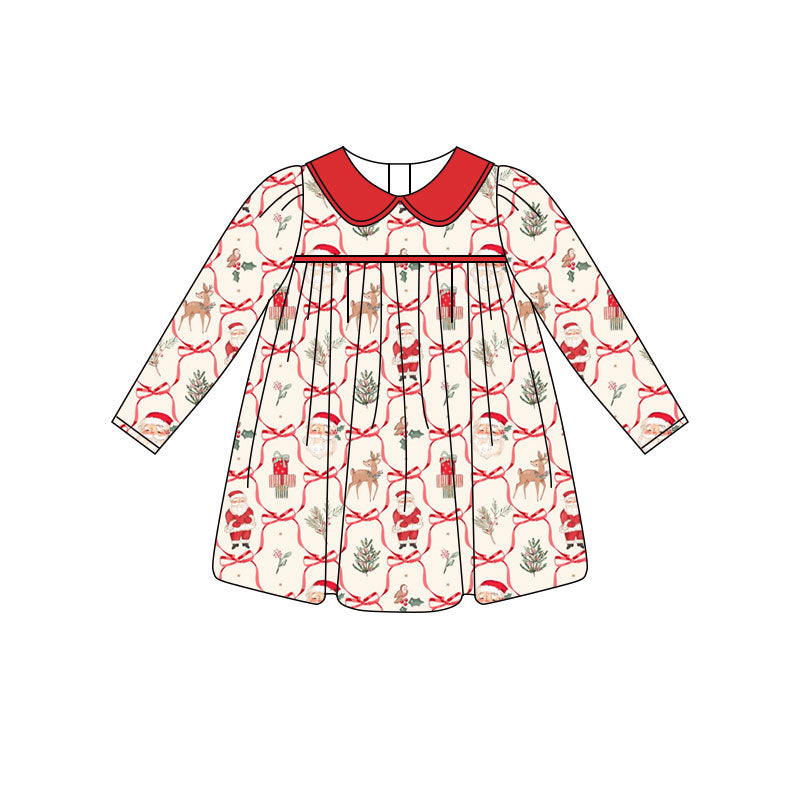Preorder (moq 5)Baby Girls Bows Deer Gifts Checked Christmas Knee Length Dresses