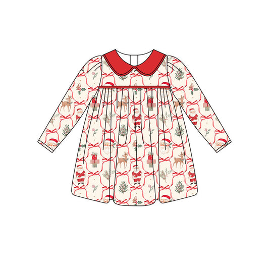 Preorder (moq 5)Baby Girls Bows Deer Gifts Checked Christmas Knee Length Dresses