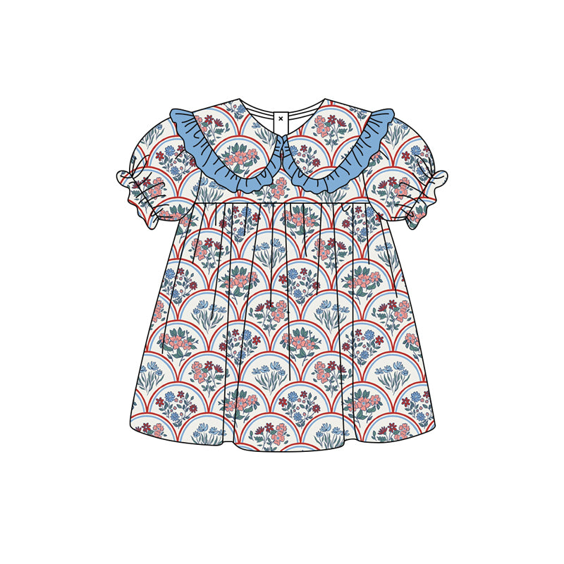 Preorder moq 5 Baby Girls Colorful Flowers Collar Knee Length Dresses