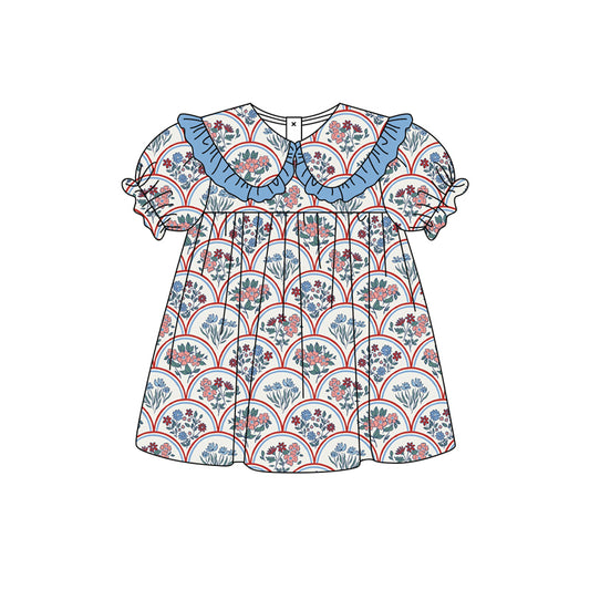 Preorder moq 5 Baby Girls Colorful Flowers Collar Knee Length Dresses
