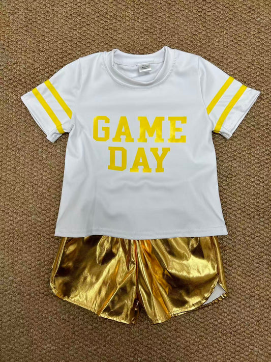 Baby Girls Vinyl Yellow Game Day Top Leather Shorts Team Active Set