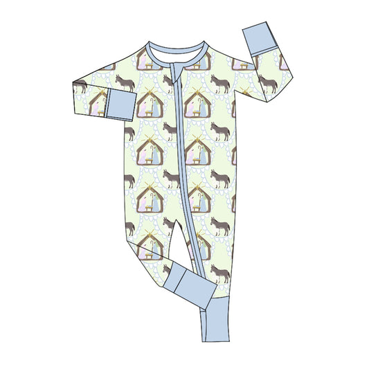 Preorder (moq 5)Baby Boys Long Sleeves Donkey Jesus Zipper Rompers