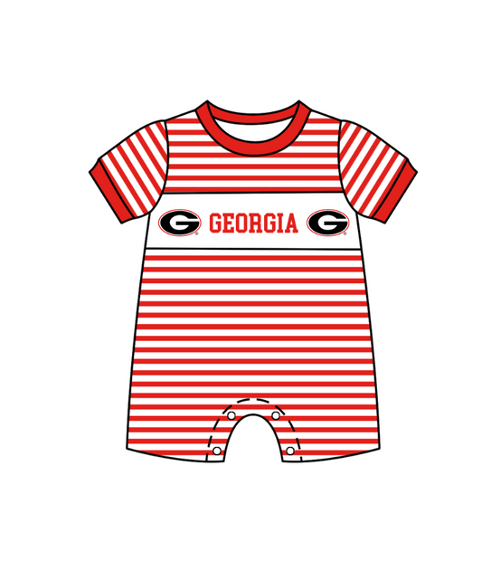 Preorder (moq 5)Baby Boys Short Sleeve Georgia Red Stripe Team Rompers