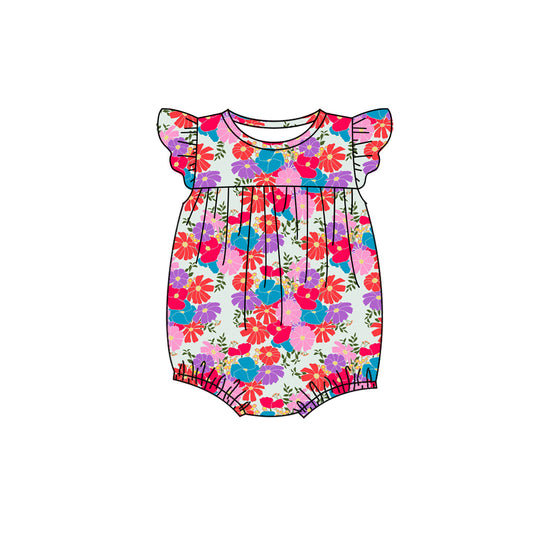 Preorder (moq 5)Baby Girls Flutter Sleeve Colorful Flowers Ruffle Rompers