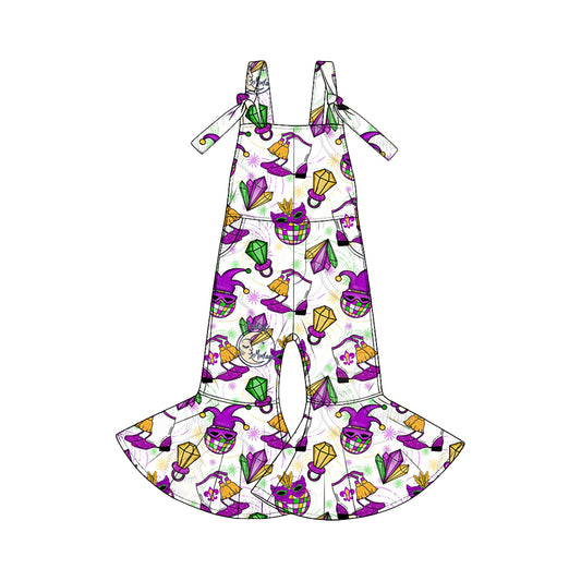 Pre-order(moq5)  Cute Girls Easter Sleeveless Tie Strap Flared Jumpsuit with Pockets