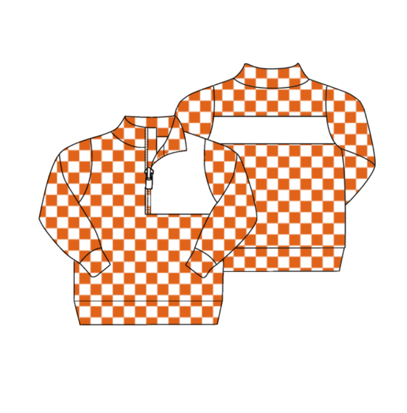 preorder(moq 5) Baby Boys Dark Red Checked Zipper (Custom Pattern) Team Pullover Jackets Tops