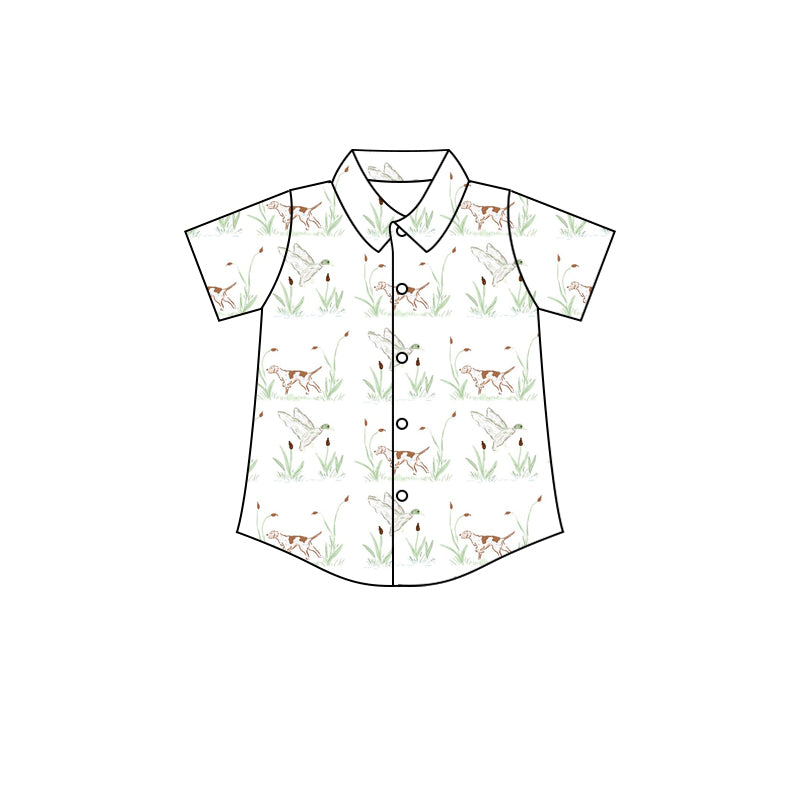Preorder (moq 5)Baby Boys Short Sleeves Button Ducks Dogs Shirts Top