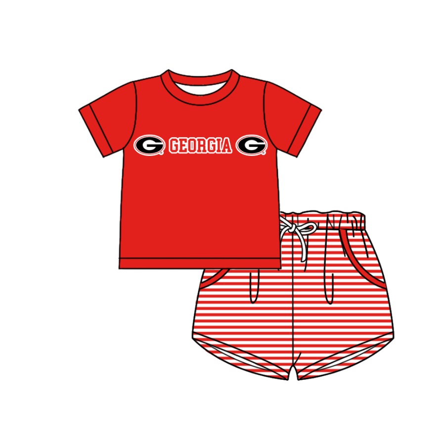 Preorder (moq 5)Baby Boys Georgia Shirt Top Pockets Stripe Short Team Clothes Set
