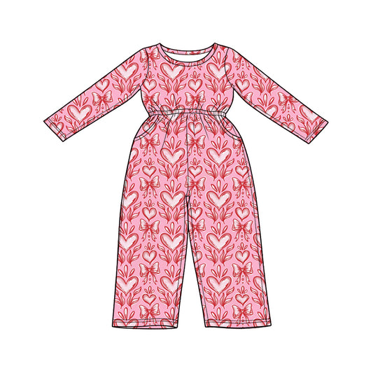 Preorder (moq 5) Baby Girl Clothes Vintage Heart Bow Mixed Print Long Sleeve Jumpsuit