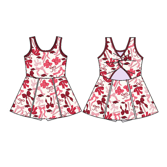 Preorder (moq 5)Baby Girls Sleeveless Red Bull Bows Plaid Shorts Team Knee Length Dress