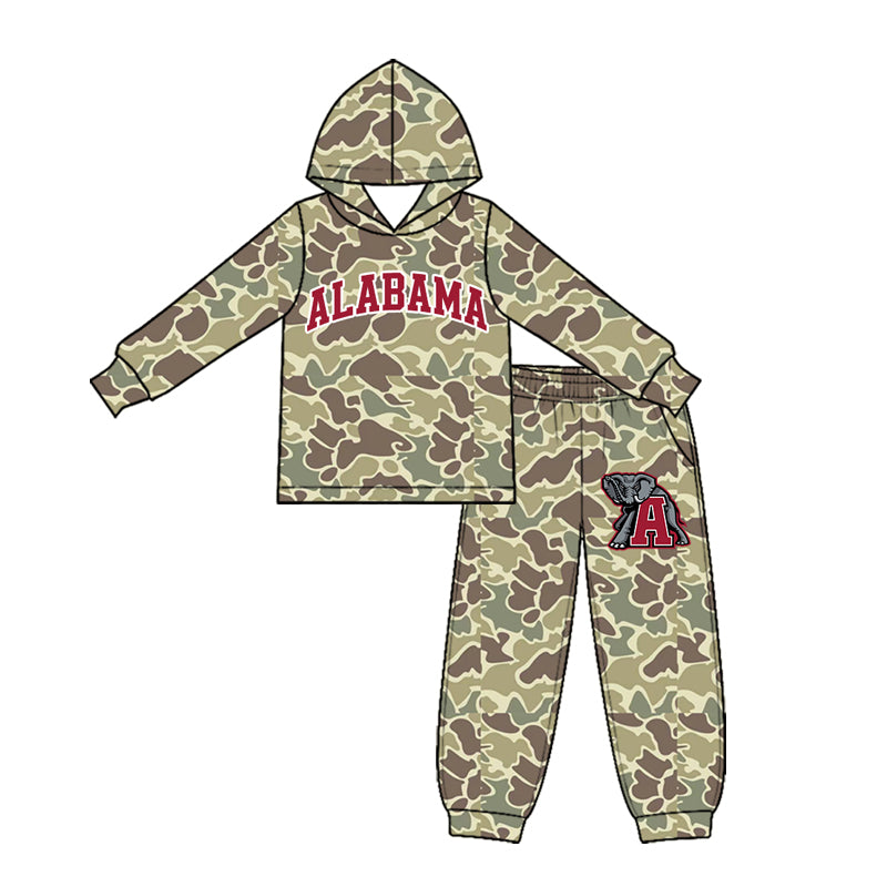 Preorder (moq 5) Baby Boy Clothes Alabama Team Khaki Camo Print Long Sleeve Hoodie Jogger Pant Set