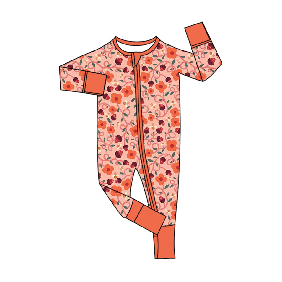 Preorder (moq 5) Baby Girls Flowers Strawberry Two Way Zip Convertible Rompers