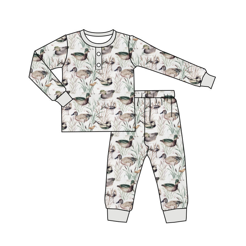 Preorder (moq 5)Baby Boys Ducks Button Top Pants Hunting Pajamas Set
