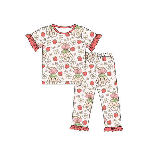 Preorder(moq 5) Baby Girls Rabbits Flowers Top Ruffle Pants Easter Pajamas Sets