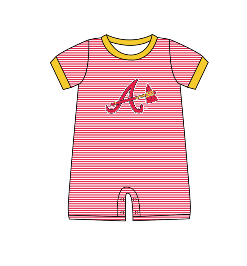Preorder (moq 5)Baby Boys Short Sleeve Atlanta Braves Stripe Team Rompers