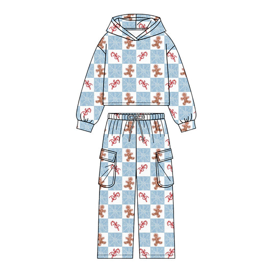 Preorder (moq 5)Baby Boys Gingerbread Hoodie Pockets Pants Christmas Clothes Sets