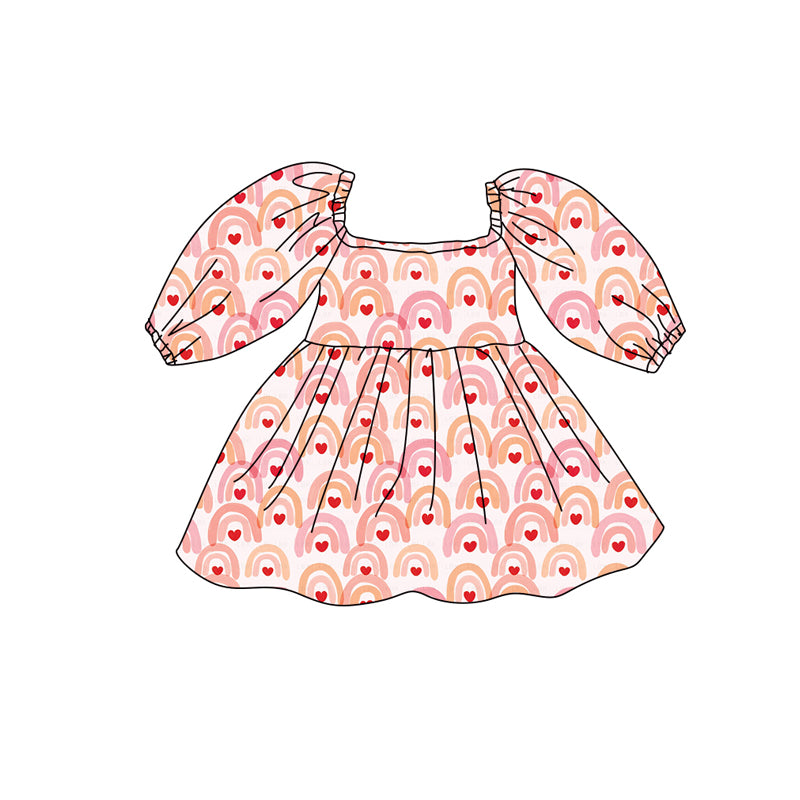 Preorder (moq 5)Baby Girls Hearts Rainbows Valentines Knee Length Dresses