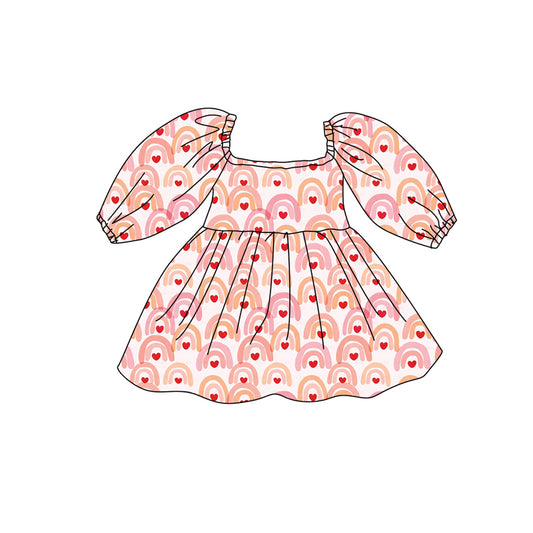 Preorder (moq 5)Baby Girls Hearts Rainbows Valentines Knee Length Dresses