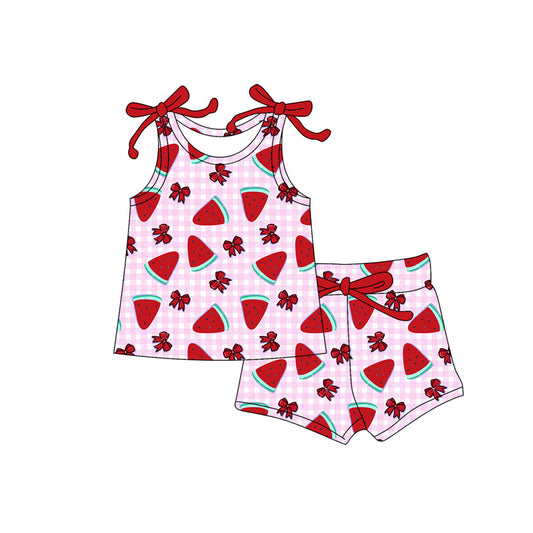Baby Girls Pink Checked Bows Strawberry Vest Shorts Clothes Sets Preorder