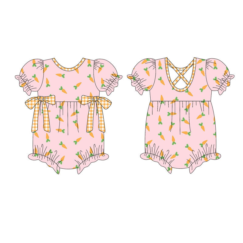 Preorder (moq 5)Baby Girls Short Ruffle Sleeve Carrots Easter Rompers
