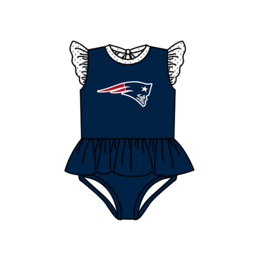 Preorder moq 5 Baby Girls Navy Flutter Sleeve Team Swimsuits