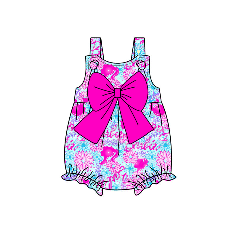 Preorder(moq 5)Baby Infant Girls Pink Doll Bows Flowers Straps Rompers